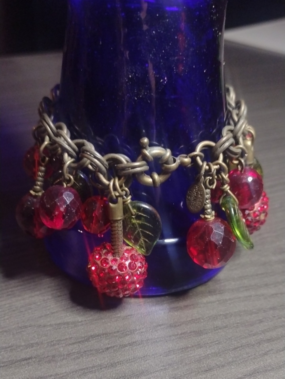 Vintage Red and Green Cherry Charm Bracelet - Women Jewelry - Picture 2 of 2